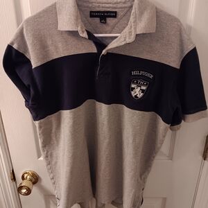 Vintage Tommy Hilfiger Polo Rugby Style Shirt Preowned Gray/Blue Men's SizeLarge